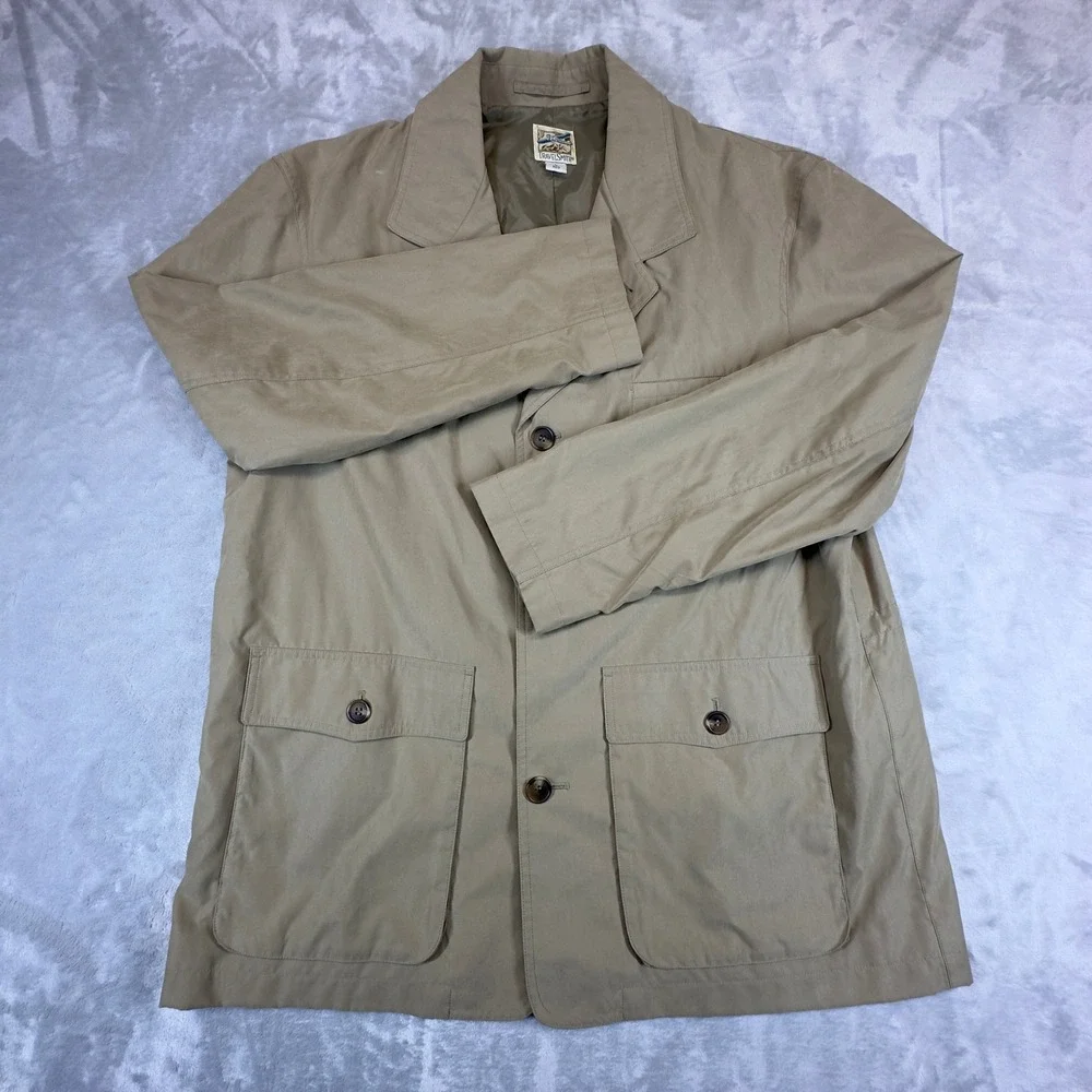 TravelSmith Safari Travel Blazer Sport Coat Large Khaki Tan Multi Pocket Lined